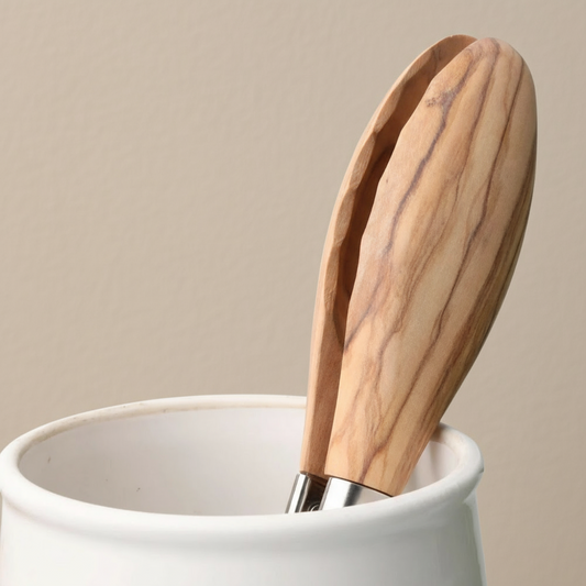 Olive Wood and Stainless Steel Tongs