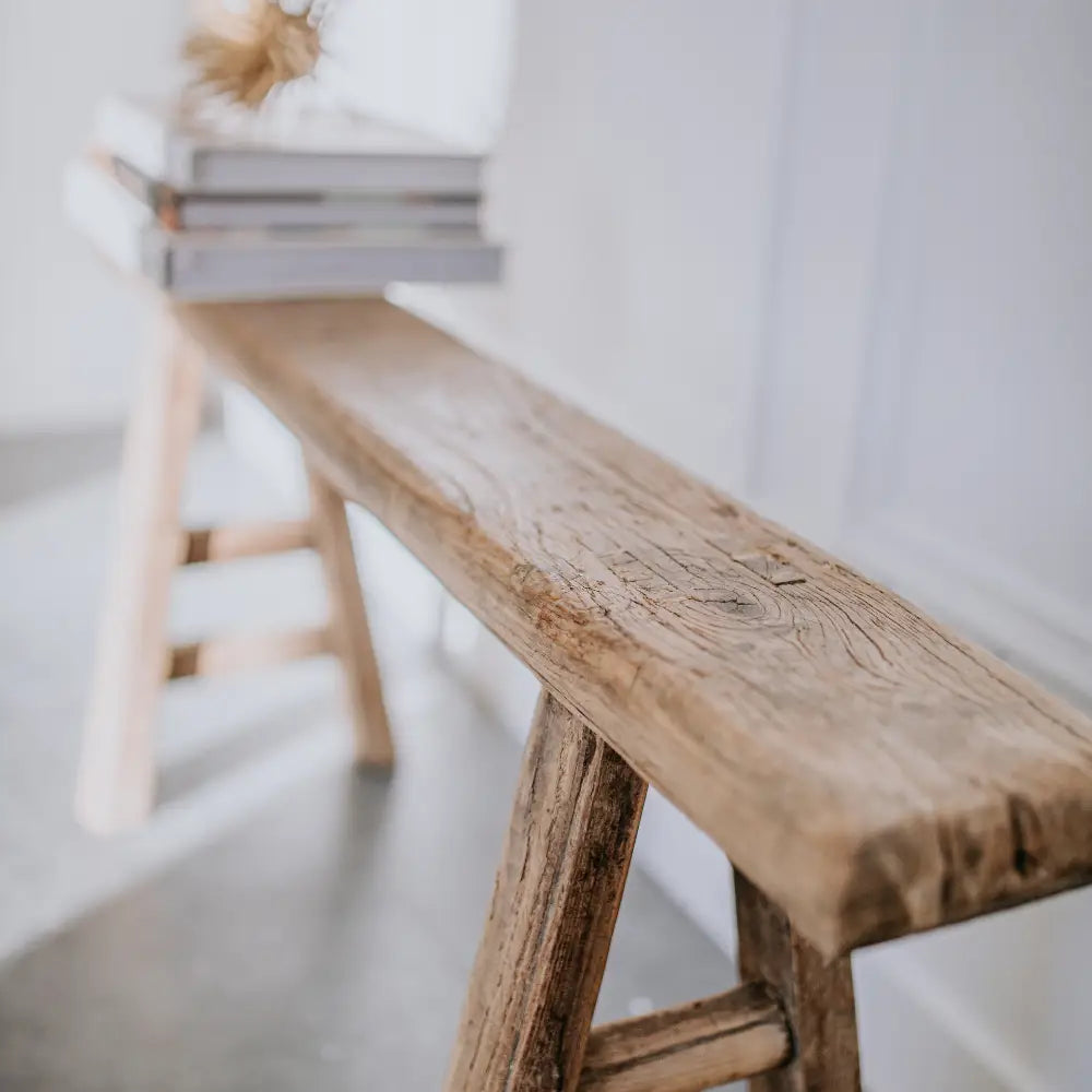 Vintage Skinny Elm Wood Bench