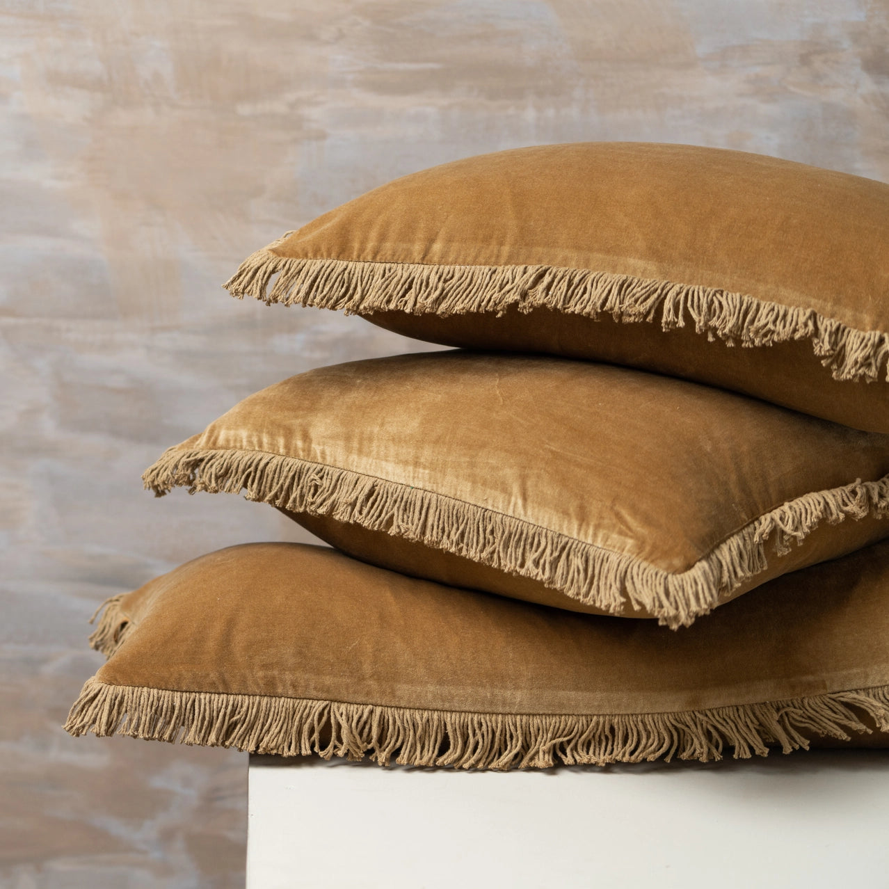 Velvet Square Nutmeg Pillow with Fringe