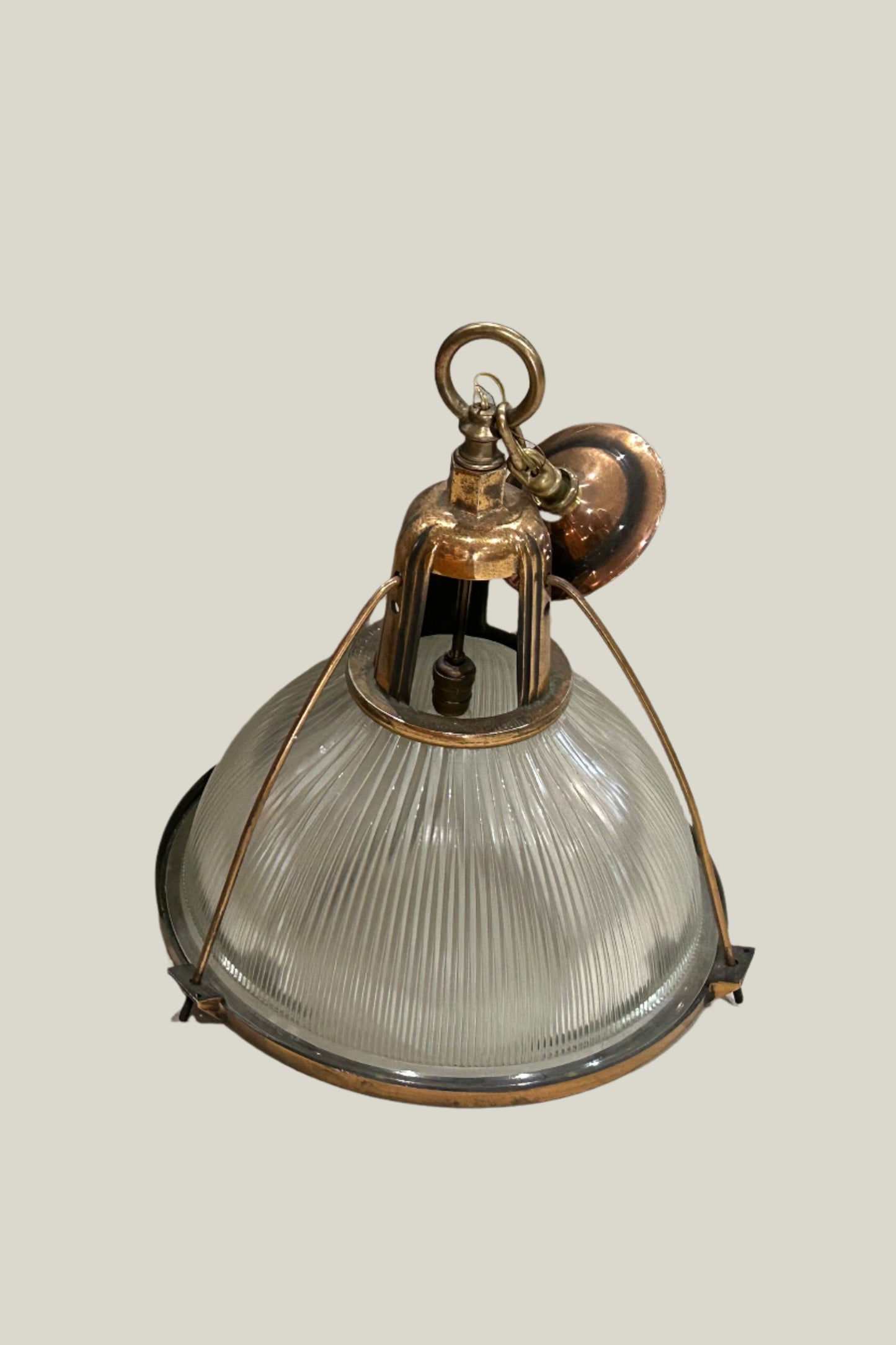 Vintage Copper Plated Holophane Pendant - 24"H