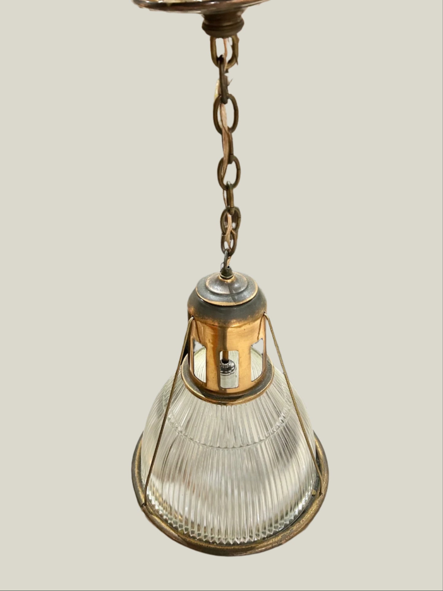 Vintage Copper Plated Holophane Pendant - 18"H
