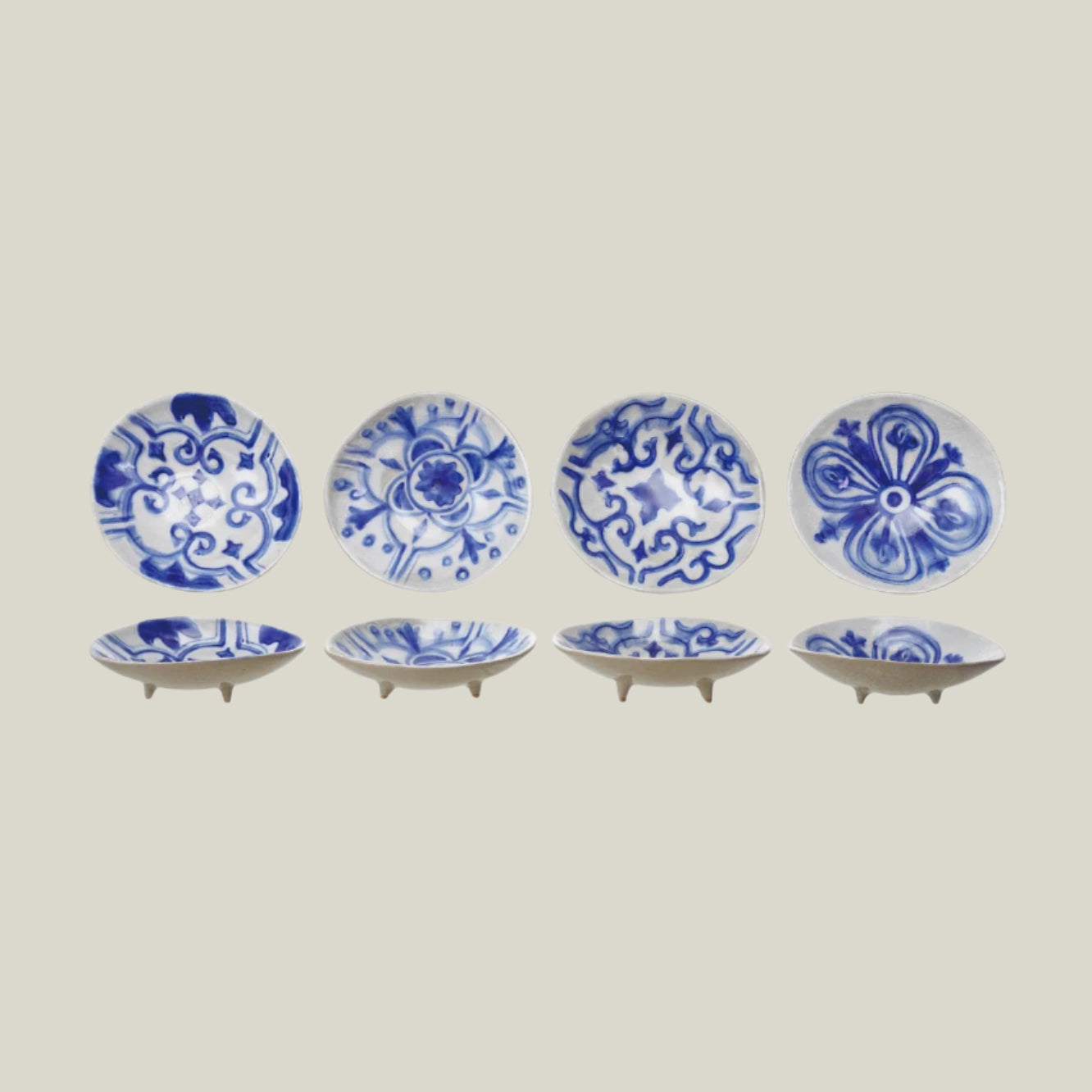 Hand-Painted Stoneware Footed Dish