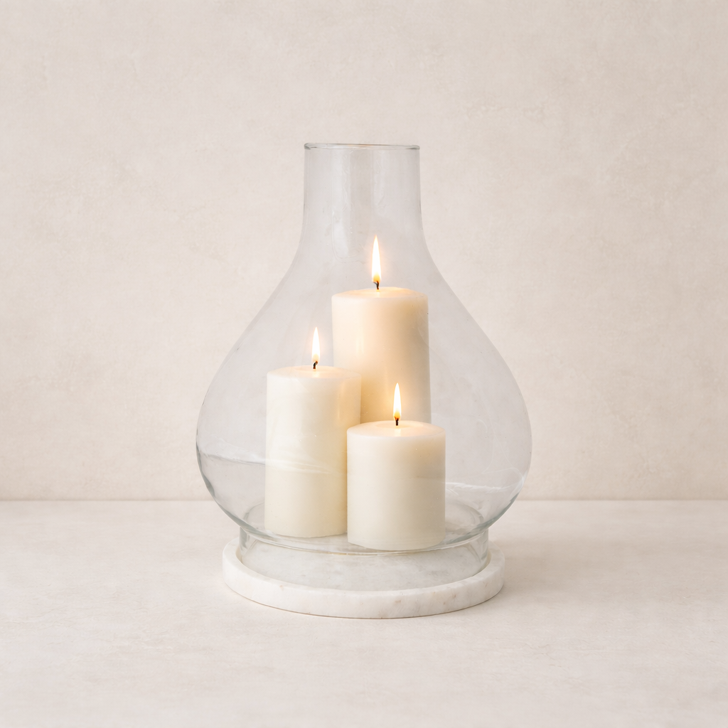 Marble Base Glass Hurricane