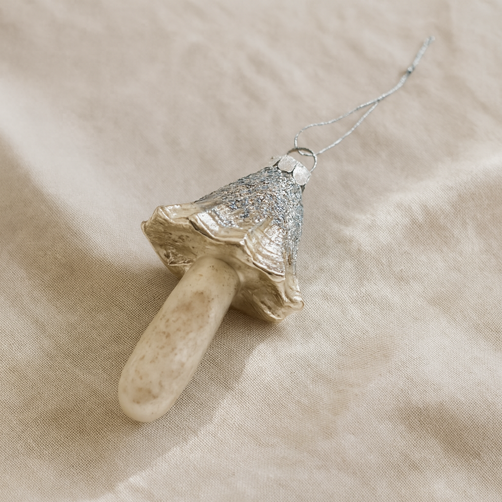 Mercury Glass Glitter Mushroom Ornament