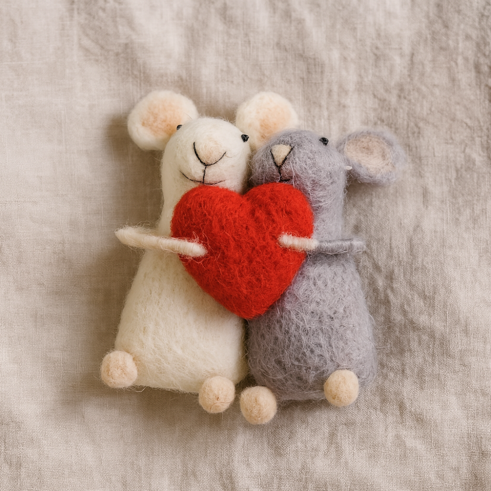 Wool Felt Mice w/ Heart Ornament