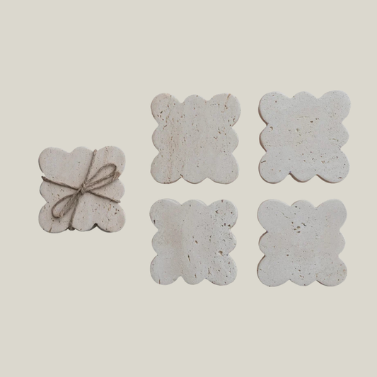 Travertine Coasters With Scalloped Edge