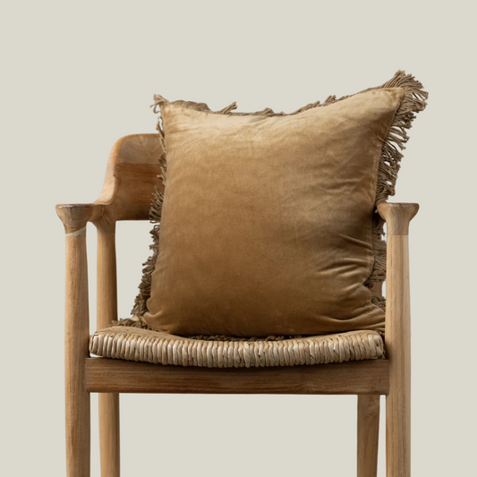 Velvet Square Nutmeg Pillow with Fringe