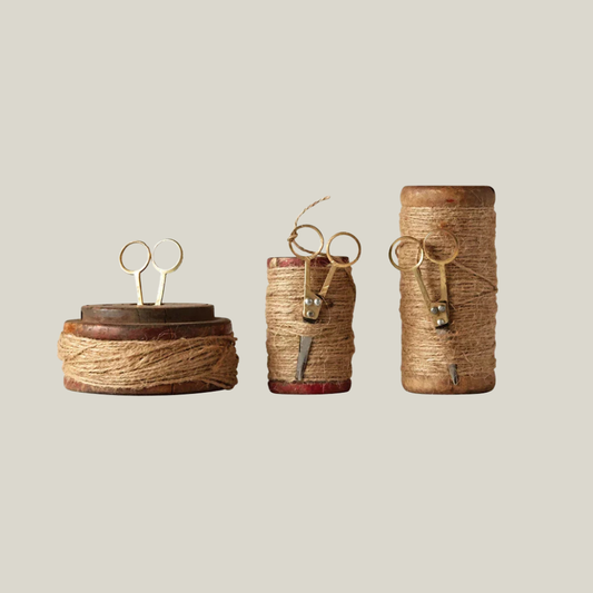 Wooden Spools with Jute & Scissors