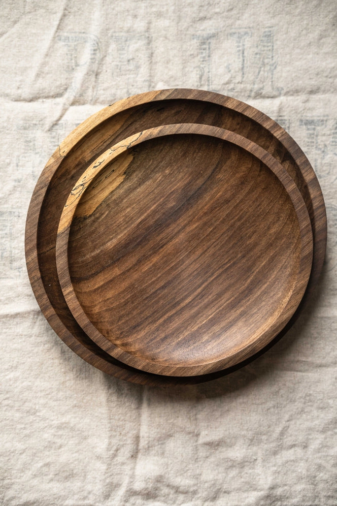 Hand-Carved Walnut Wood Plate