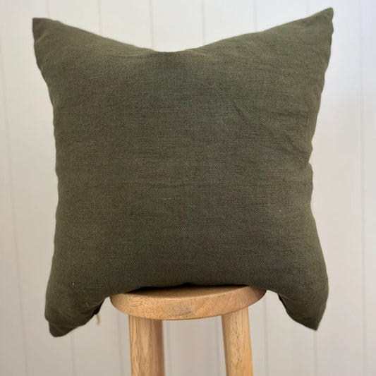 Square Forest Green Linen Pillow