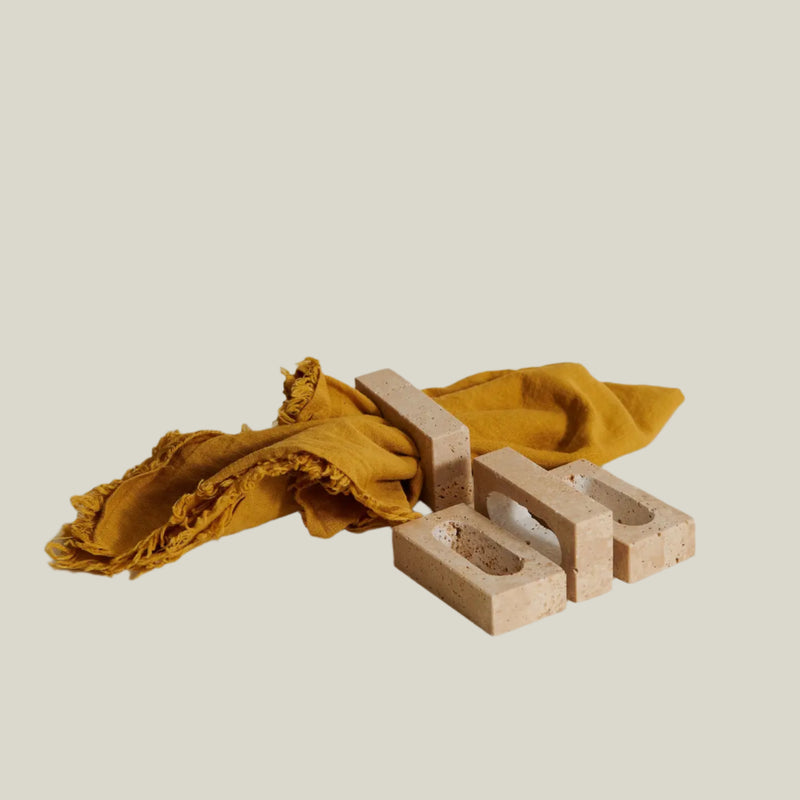 Travertine Rectangular Napkin Rings, Set of 4