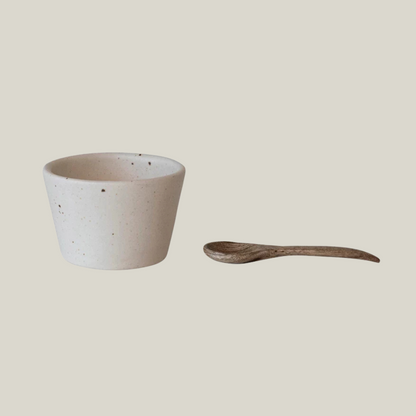 Stoneware Bowl with Wooden Spoon
