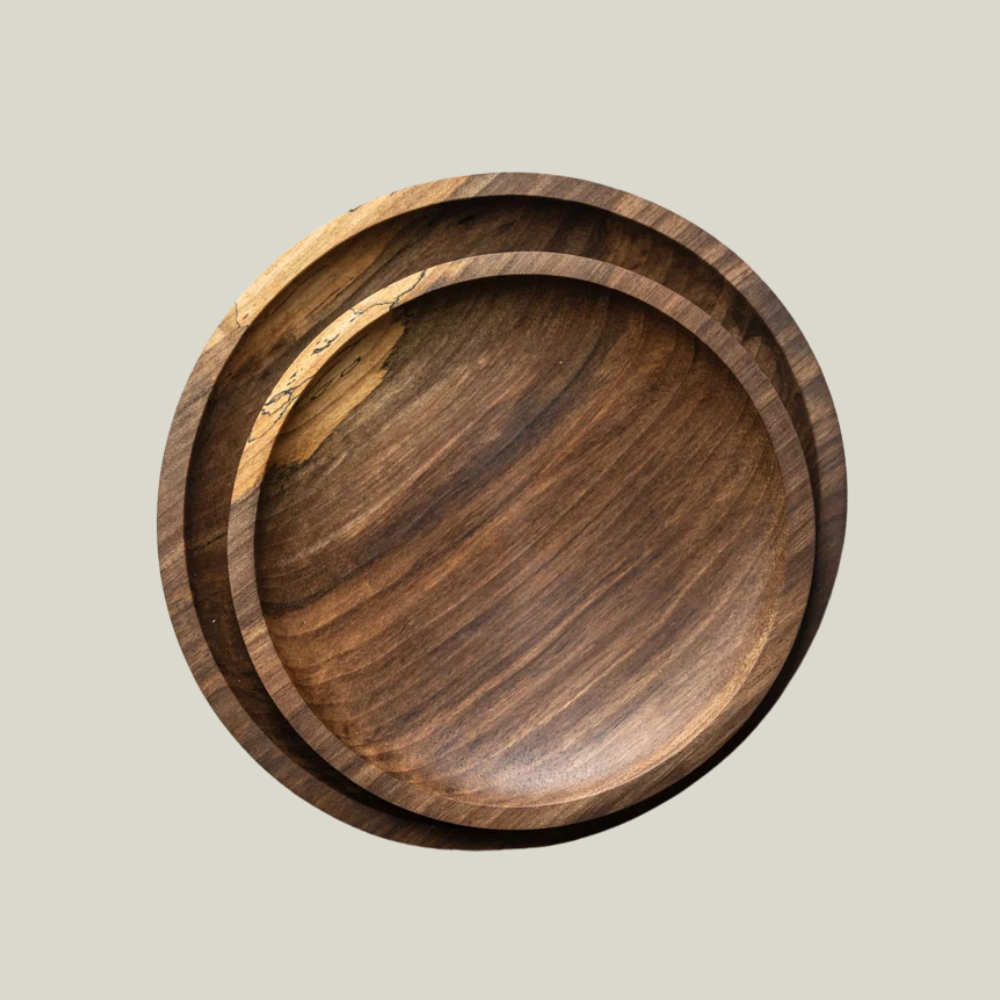 Hand-Carved Walnut Wood Plate