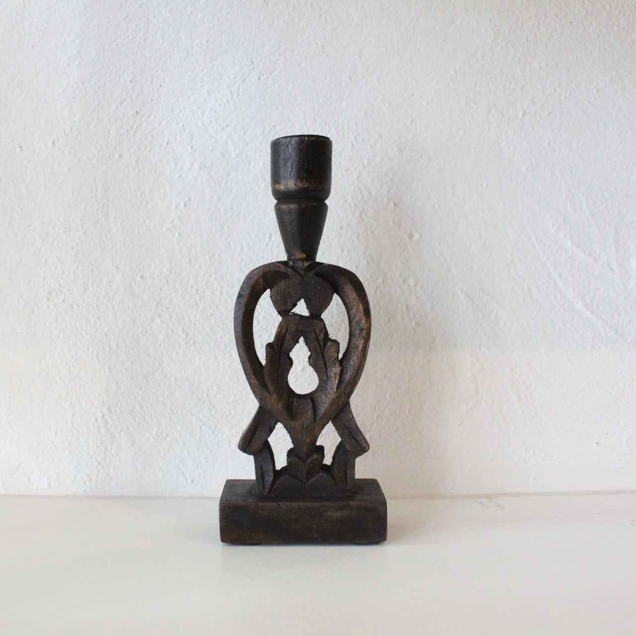 Hand-Carved Wood Candle Holder