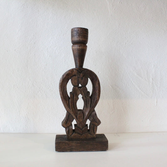 Hand-Carved Wood Candle Holder