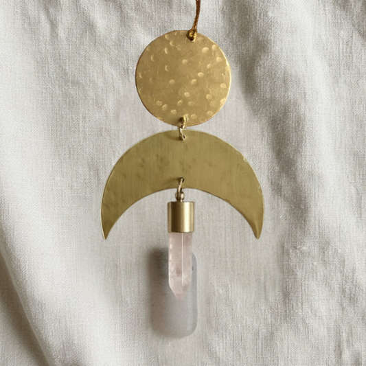 Moon Drop Ornament with Quartz Crystal Point
