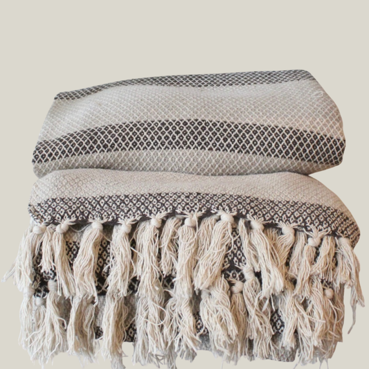 Stripe Knit Fringed Throw