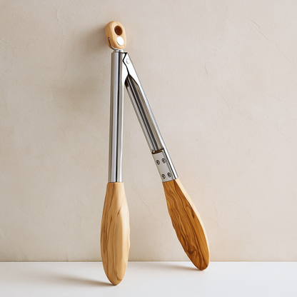 Olive Wood and Stainless Steel Tongs