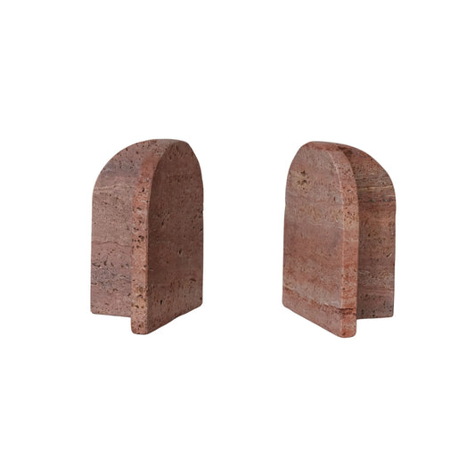 Red Travertine Bookends - Set of 2