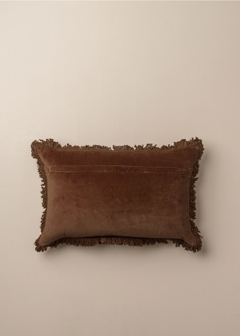 Velvet Chocolate Lumbar Pillow with Fringe