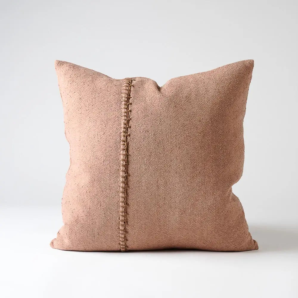 Square Clay Astrid Pillow with leather detail