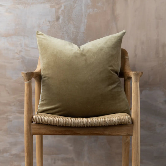 Velvet/Linen Square Olive Pillow - NO Fringe