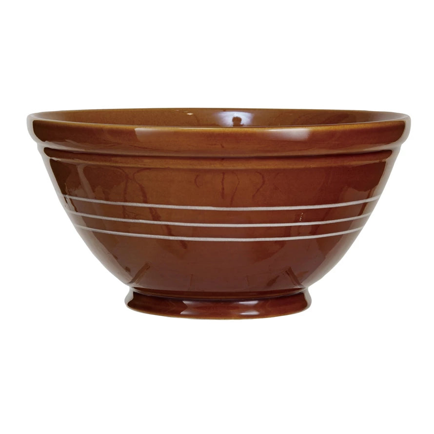 Stoneware 3 Qt Serving Bowl with Lines