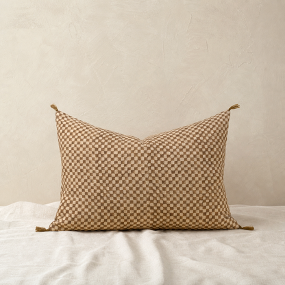 Checkered Linen Lumbar Pillow - 16"x24"