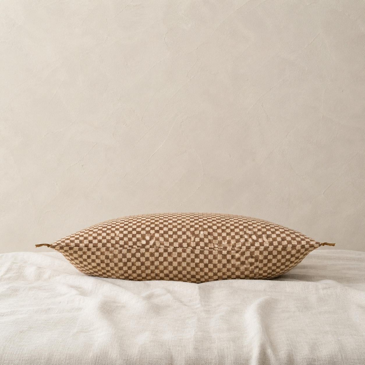 Checkered Linen Lumbar Pillow - 16"x24"