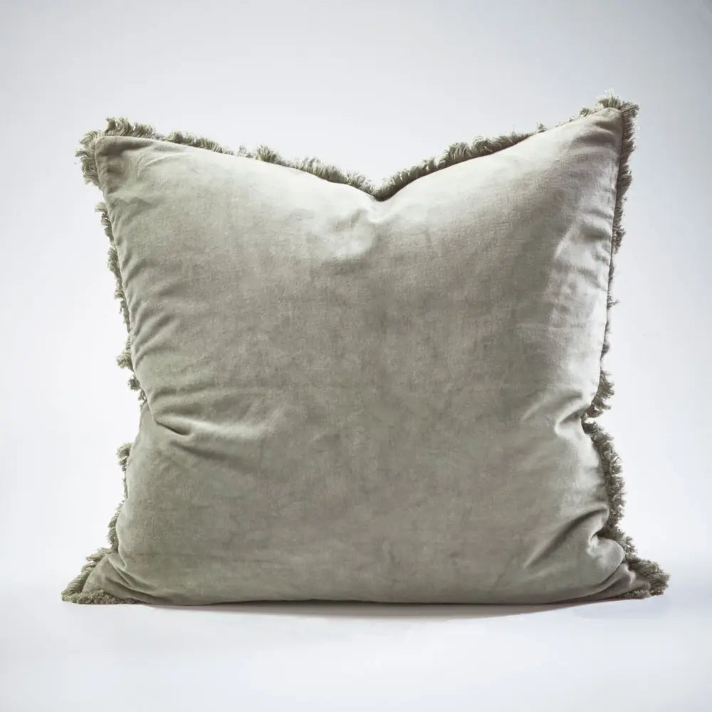 Lynette Square Pistachio Velvet Pillow with Fringe