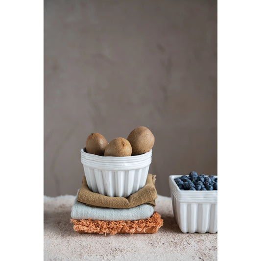 Stoneware Pleated Round Bowl