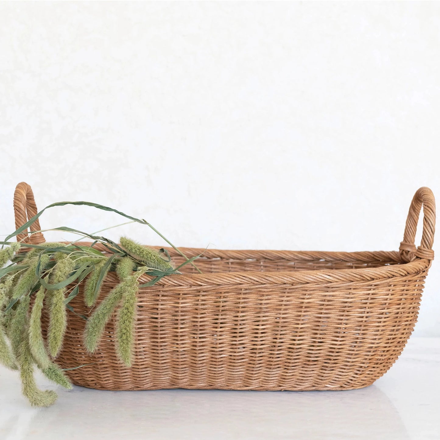 Hand-Woven Wicker Basket with Handles