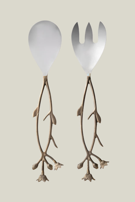Stainless Steel Floral Detail Servers - Set of 2