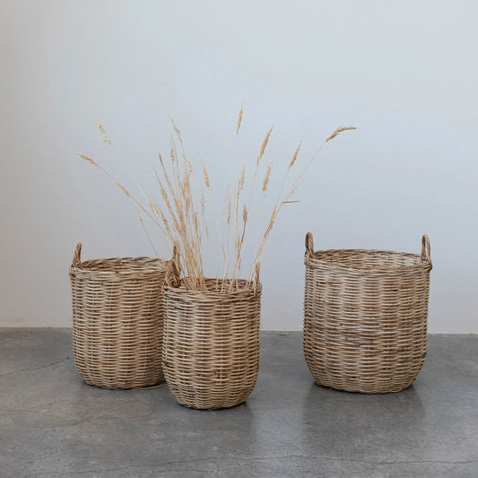 Hand-Woven Rattan Baskets w/ Handles