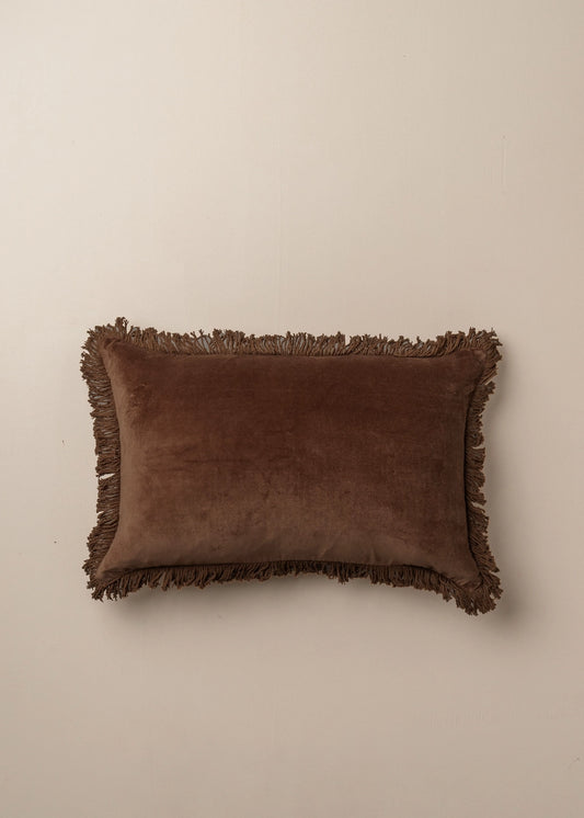 Velvet Chocolate Lumbar Pillow with Fringe - 15x35