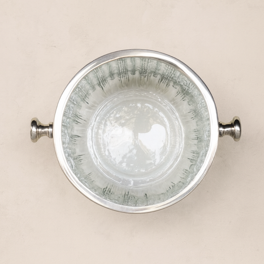 Fluted Glass Ice Bucket w/ Tongs