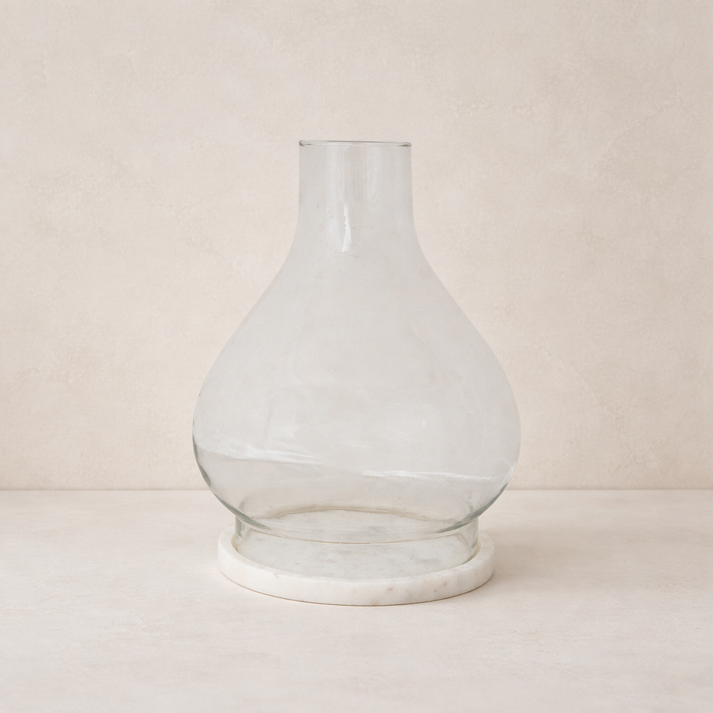 Marble Base Glass Hurricane