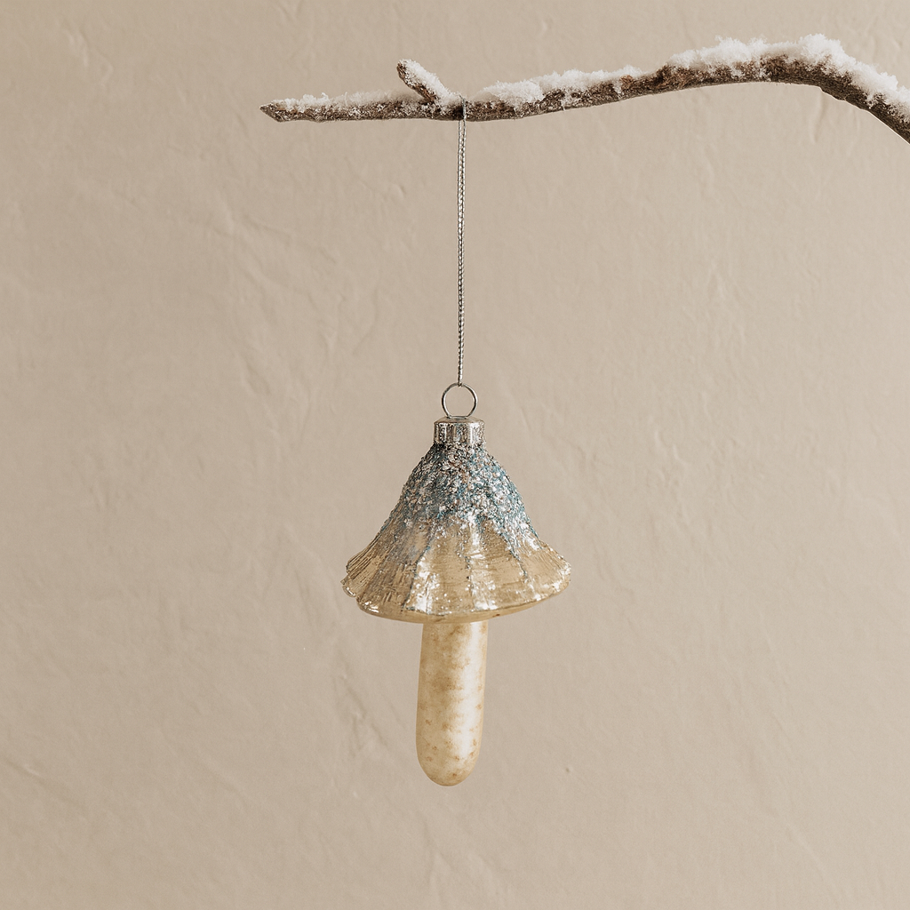 Mercury Glass Glitter Mushroom Ornament