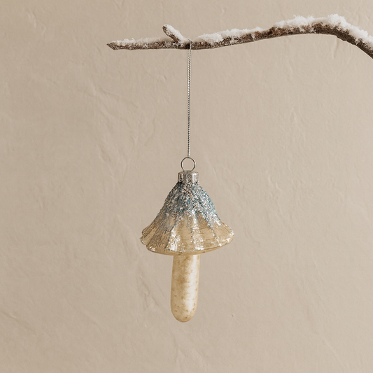 Mercury Glass Glitter Mushroom Ornament