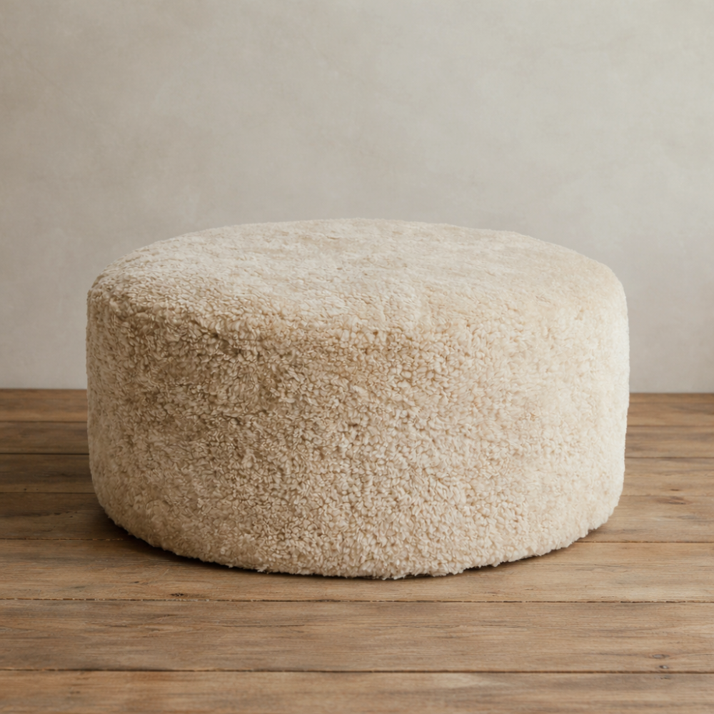Shorn Curly Sheepskin Pouf